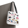 White Fashionista Print Tote Bag - (Choose Color For Strap)