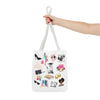 White Fashionista Print Tote Bag - (Choose Color For Strap)