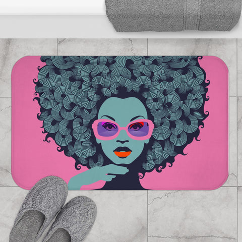 Retro Chic Bath Mat with Afro Art Design - Funky Bathroom Decor