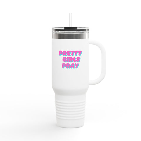 White & Pink 'Pretty Girls Pray' Insulated Tumbler Travel Mug - 40oz