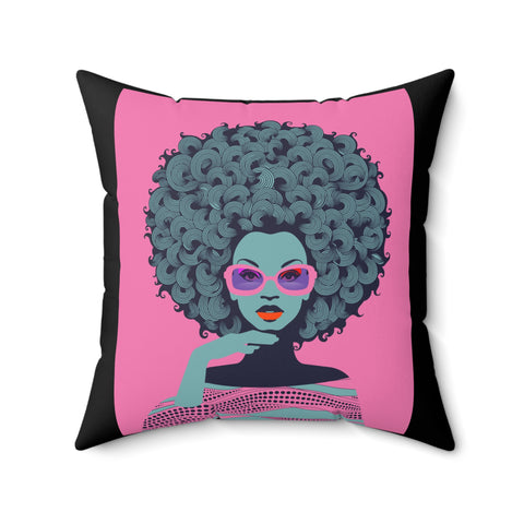 Black & Pink Retro Afro Art Design Square Pillow