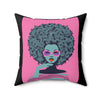 Black & Pink Retro Afro Art Design Square Pillow