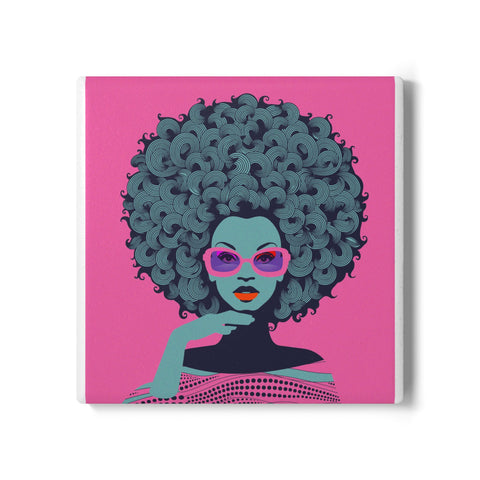 Pink Afro Art Ceramic Coaster