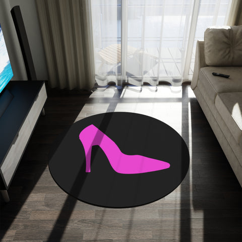 Black With Pink High Heel Round Rug