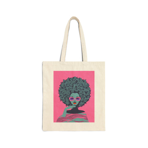 Beige Afro Art Cotton Canvas Tote Bag - Eco-Friendly