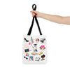 White Fashionista Print Tote Bag - (Choose Color For Strap)