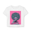 White Stylish Women's Crop Tee with Afro Art