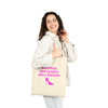 Beige with Pink 'No Stress' Design Canvas Tote Bag - Eco-Friendly