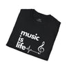 Black & White 'Music Is Life' Unisex Softstyle Graphic T-Shirt