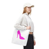 White With Pink High Heel Tote Bag
