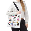 White Fashionista Print Tote Bag - (Choose Color For Strap)