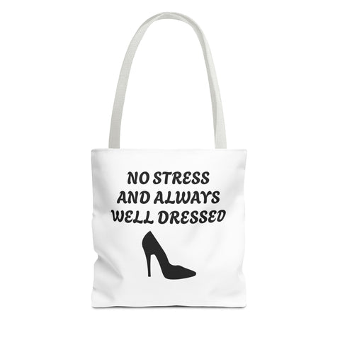 White & Black 'No Stress' Tote Bag