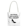 White & Black 'No Stress' Tote Bag