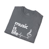 Gray & White 'Music Is Life' Unisex Softstyle Graphic T-Shirt