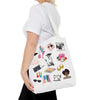 White Fashionista Print Tote Bag - (Choose Color For Strap)