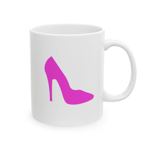 White With Pink High Heel Ceramic Mug