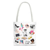 White Fashionista Print Tote Bag - (Choose Color For Strap)