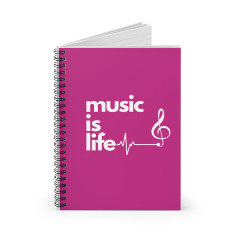 Pink 'Music Is Life' Spiral Notebook Journal