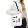White 'Music is Life' Tote Bag
