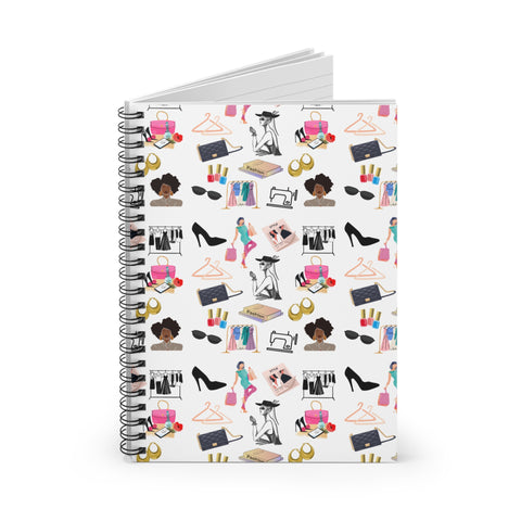 White Fashionista Print Spiral Notebook Journal
