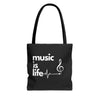 Black 'Music is Life' Tote Bag