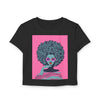 Black Stylish Women's Crop Tee with Afro Art