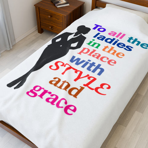 White With Multicolor 'To All The Ladies' Design Plush Blanket