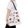 White Fashionista Print Tote Bag - (Choose Color For Strap)