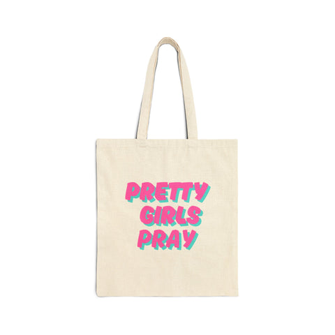 Beige & Pink 'Pretty Girls Pray' Cotton Canvas Tote Bag - Eco-Friendly