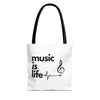 White 'Music is Life' Tote Bag