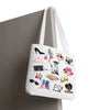 White Fashionista Print Tote Bag - (Choose Color For Strap)