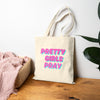 Beige & Pink 'Pretty Girls Pray' Cotton Canvas Tote Bag - Eco-Friendly