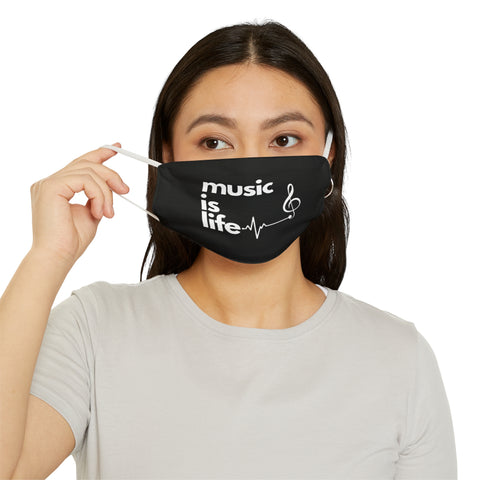 Black 'Music is Life' Snug-Fit Polyester Face Mask