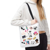 White Fashionista Print Tote Bag - (Choose Color For Strap)