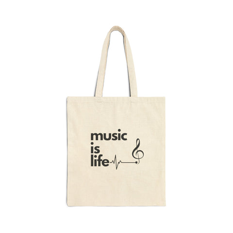 'Music is Life' Tote Bag - Eco-Friendly Cotton Canvas Bag