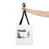 White 'Music is Life' Tote Bag