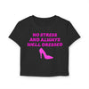 Black & Pink 'No Stress' Design Crop Tee