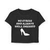 Black & White 'No Stress' Design Crop Tee