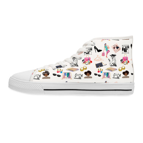 White Custom Fashionista Art Printed Women's High Top Sneakers