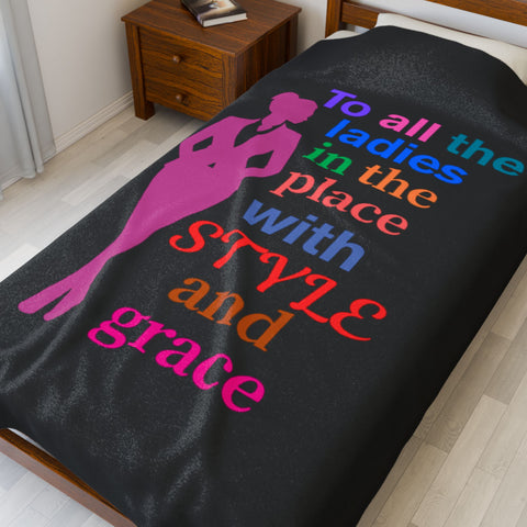 Black With Multicolor 'To All The Ladies' Design Plush Blanket