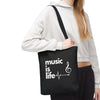 Black 'Music is Life' Tote Bag