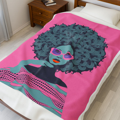 Groovy Afro Art Design Velveteen Plush Blanket Throw