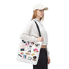 White Fashionista Print Tote Bag - (Choose Color For Strap)