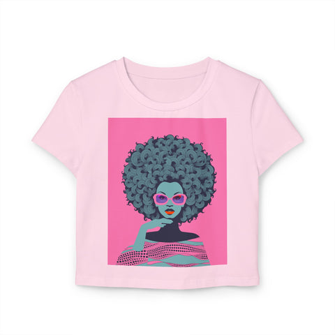 Pink Afro Art Design Crop T-Shirt