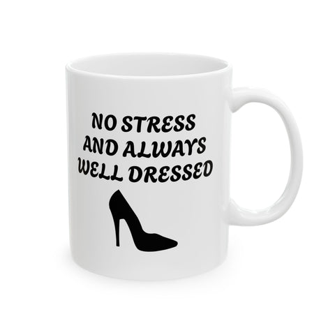White 'No Stress' Heel Design Ceramic Mug, (11oz, 15oz)