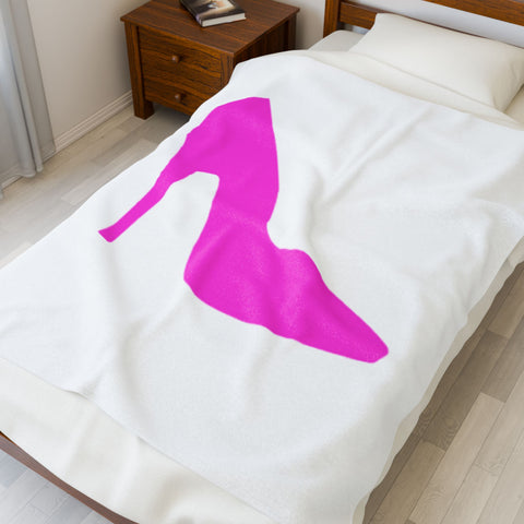 White With Pink High Heel Velveteen Plush Blanket - Luxury Comfort