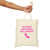 Beige with Pink 'No Stress' Design Canvas Tote Bag - Eco-Friendly
