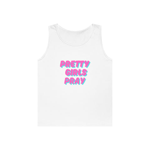 White & Pink 'Pretty Girls Pray' Heavy Cotton Tank Top