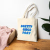 Beige & Blue 'Pretty Girls Pray' Cotton Canvas Tote Bag - Eco-Friendly