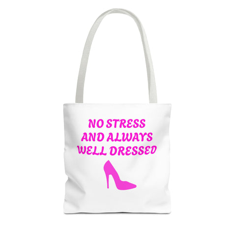 White & Pink 'No Stress' Tote Bag